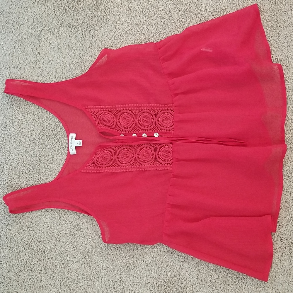 Olsenboye Sheer Crochet Large Red Spring Summer Tank Top